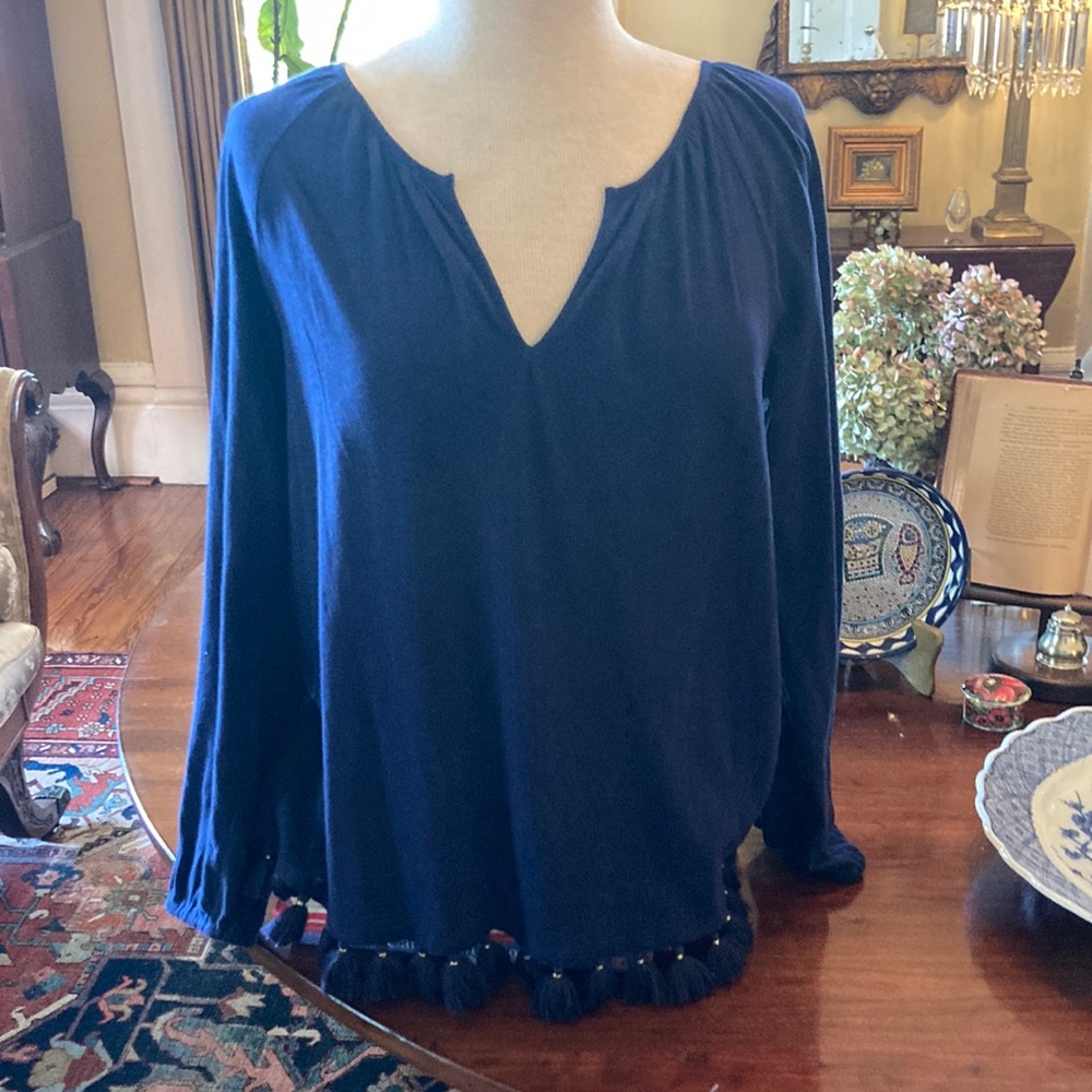 Lilly Pulitzer Navy Long Sleeve with Tassel Hem - Picture 2 of 10